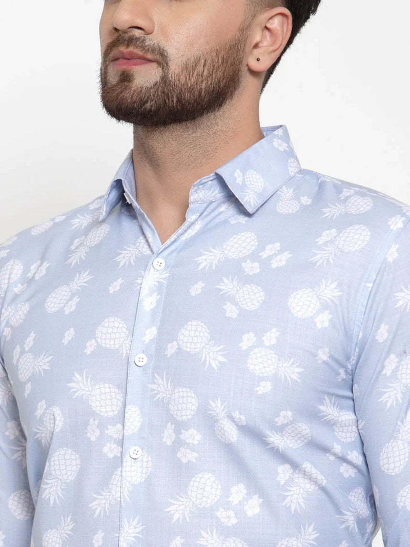 Jainish Blue Men's Cotton Printed Formal Shirt's ( SF 751Sky )