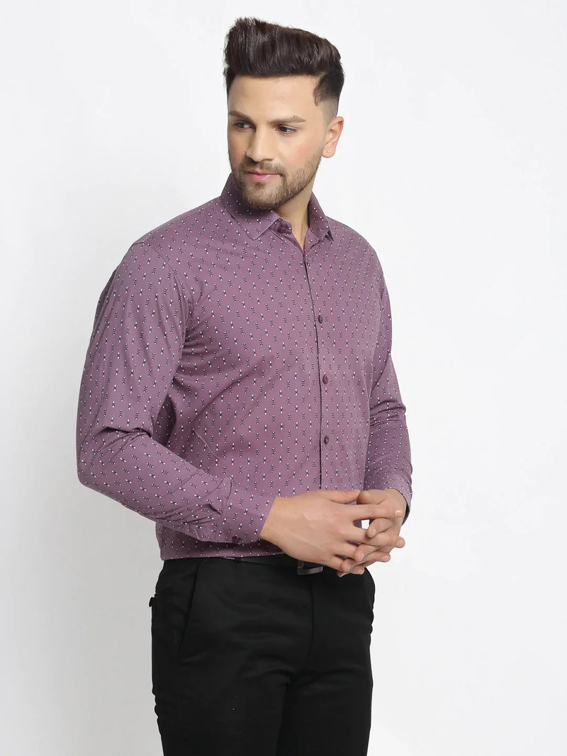 Jainish Magenta Men's Cotton Printed Formal Shirt's ( SF 752Wine )