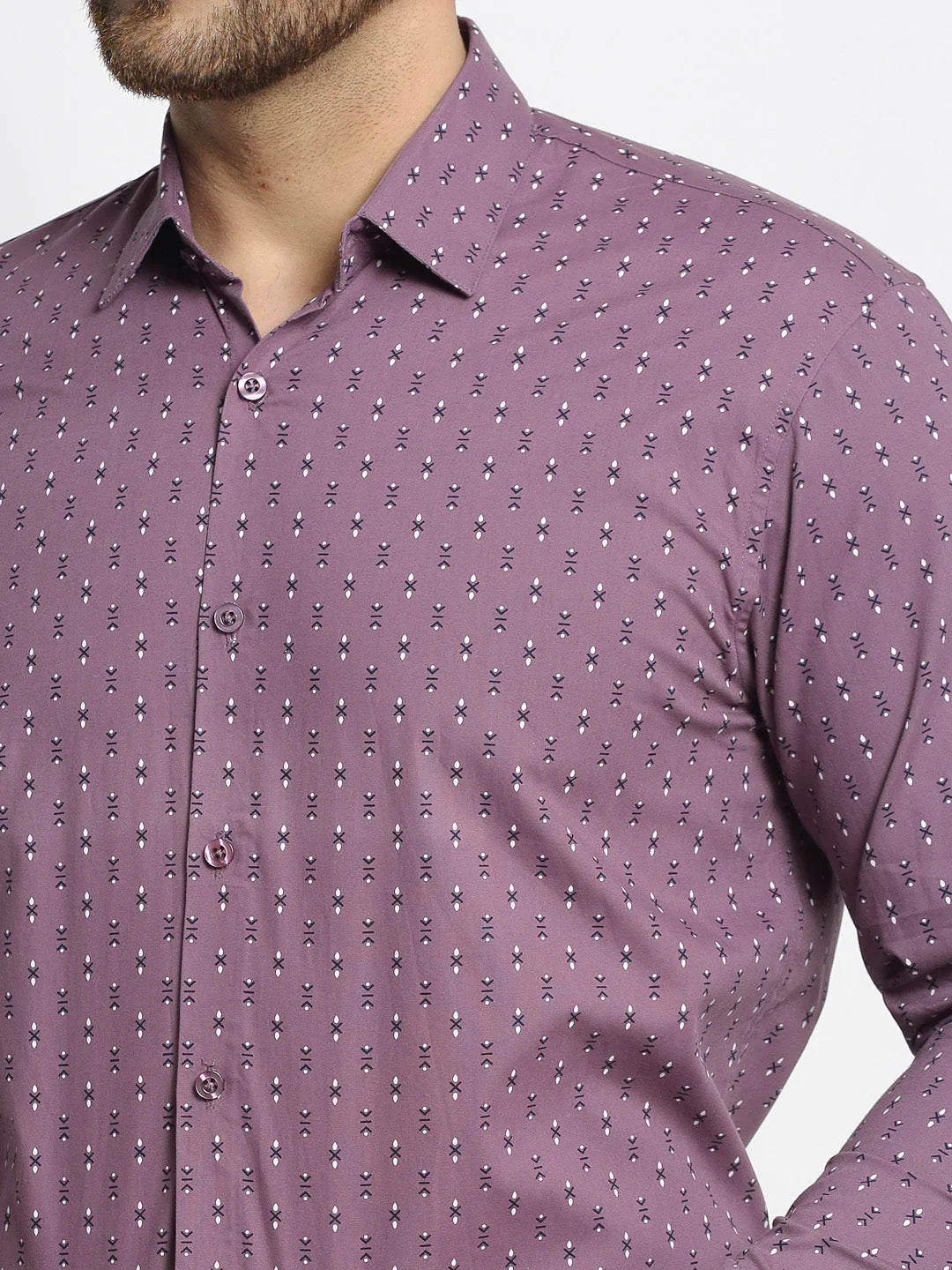 Jainish Magenta Men's Cotton Printed Formal Shirt's ( SF 752Wine )