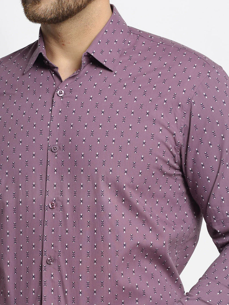 Jainish Magenta Men's Cotton Printed Formal Shirt's ( SF 752Wine )