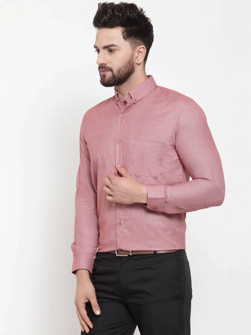 Jainish Coral Men's Cotton Solid Button Down Formal Shirts ( SF 753Coral )