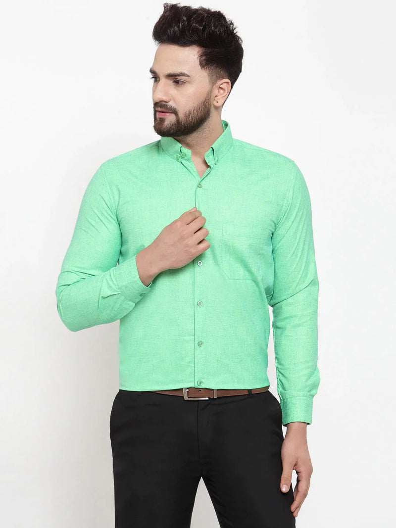 Jainish Green Men's Cotton Solid Button Down Formal Shirts ( SF 753Green )