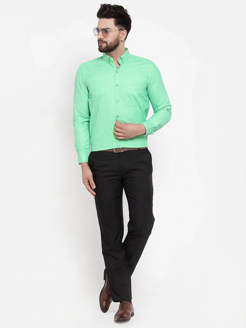 Jainish Green Men's Cotton Solid Button Down Formal Shirts ( SF 753Green )