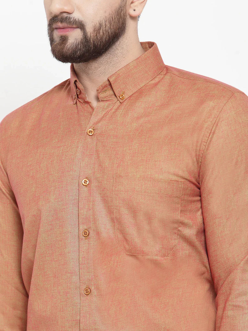 Jainish Orange Men's Cotton Solid Button Down Formal Shirts ( SF 753Orange )