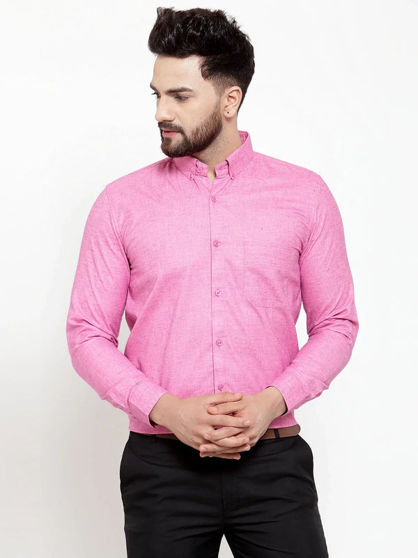 Jainish Pink Men's Cotton Solid Button Down Formal Shirts ( SF 753Pink )