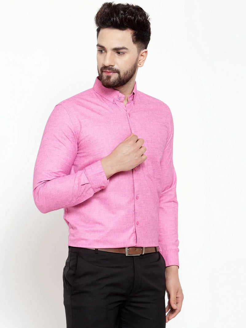 Jainish Pink Men's Cotton Solid Button Down Formal Shirts ( SF 753Pink )