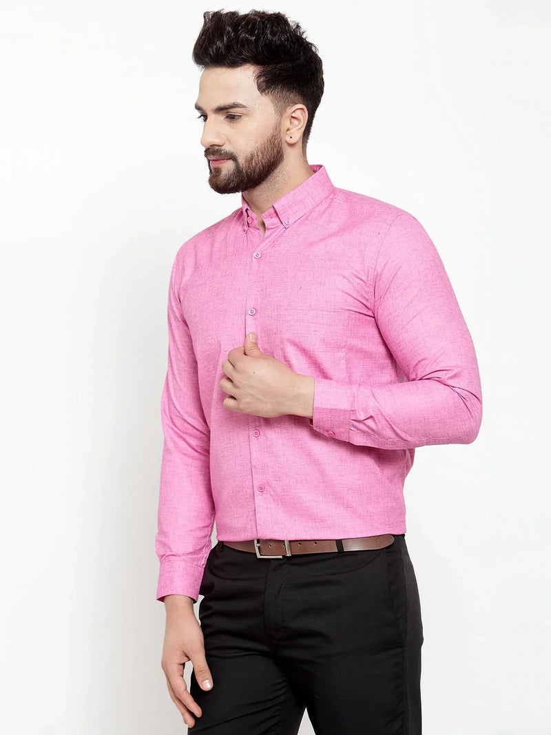 Jainish Pink Men's Cotton Solid Button Down Formal Shirts ( SF 753Pink )