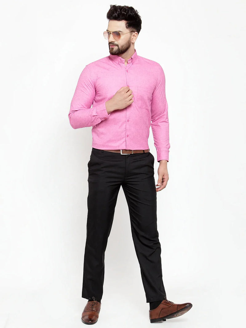 Jainish Pink Men's Cotton Solid Button Down Formal Shirts ( SF 753Pink )