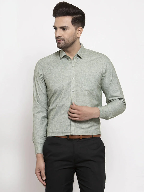 Jainish Green Men's Cotton Solid Button Down Formal Shirts ( SF 753Pista )