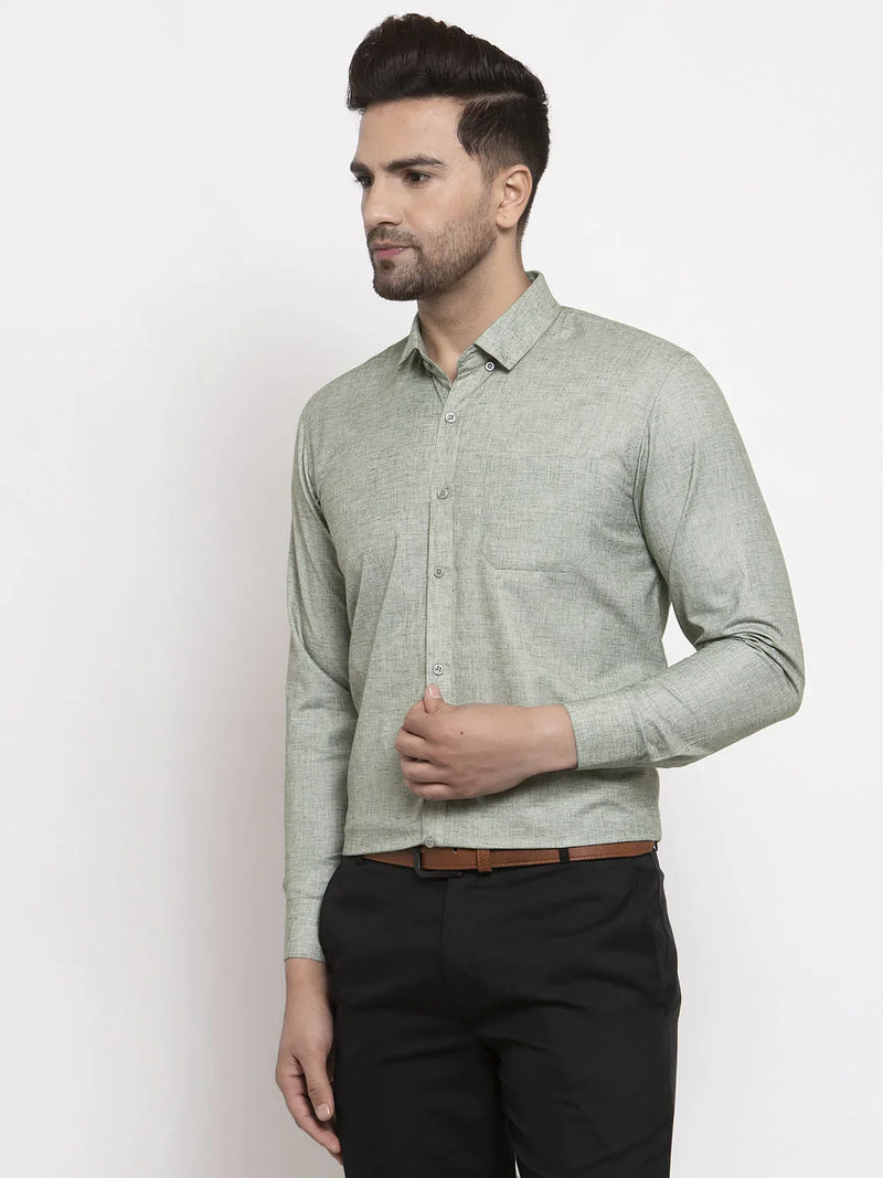 Jainish Green Men's Cotton Solid Button Down Formal Shirts ( SF 753Pista )