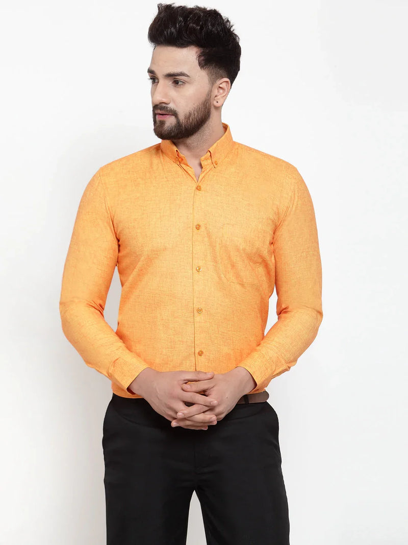 Jainish Yellow Men's Cotton Solid Button Down Formal Shirts ( SF 753Yellow )