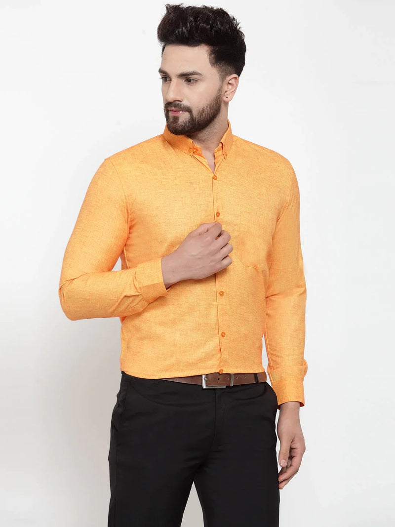 Jainish Yellow Men's Cotton Solid Button Down Formal Shirts ( SF 753Yellow )