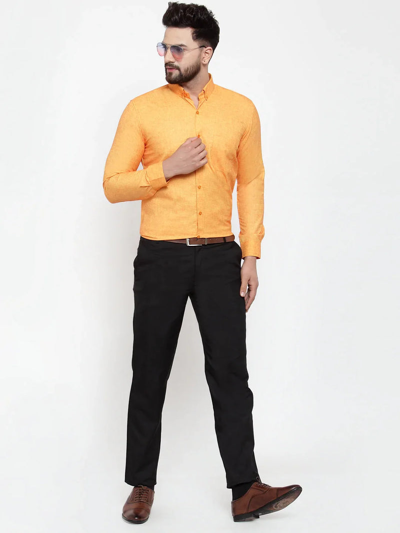 Jainish Yellow Men's Cotton Solid Button Down Formal Shirts ( SF 753Yellow )