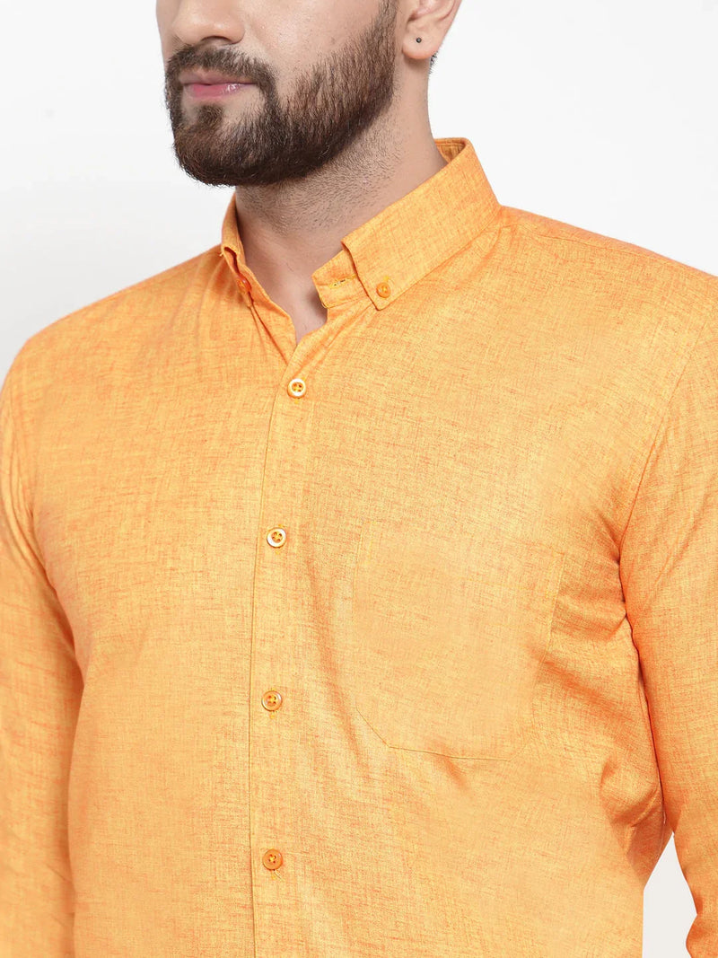 Jainish Yellow Men's Cotton Solid Button Down Formal Shirts ( SF 753Yellow )