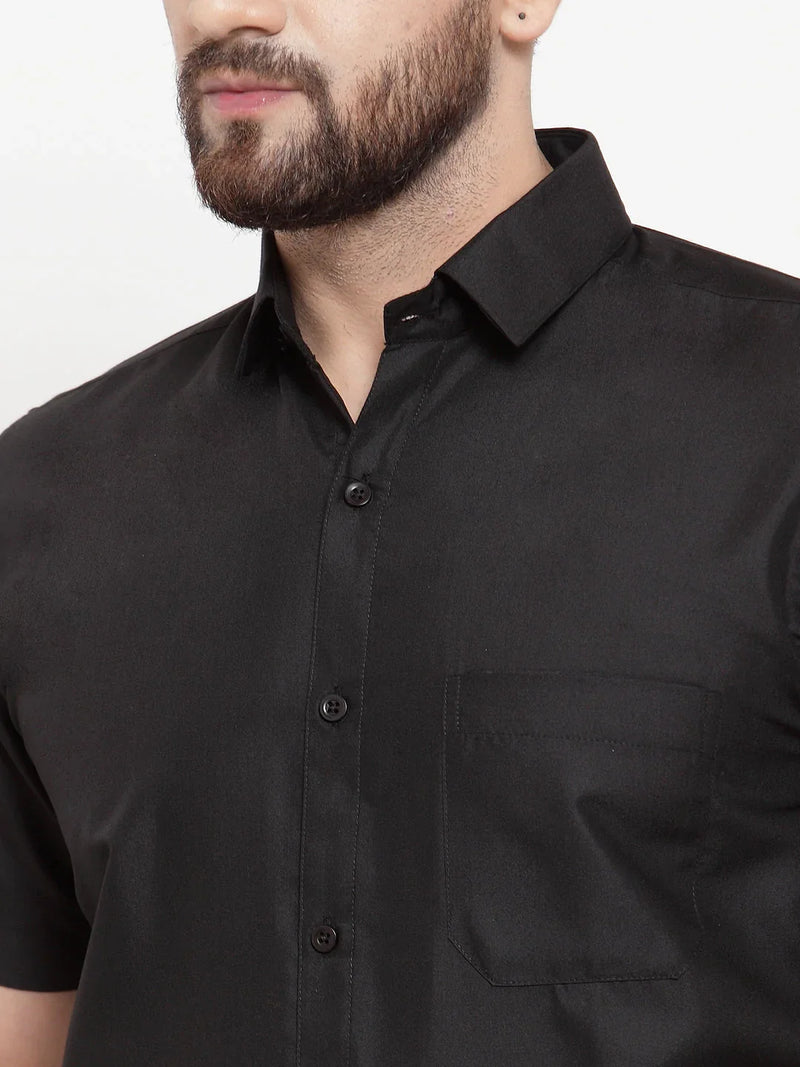 Jainish Black Men's Cotton Half Sleeves Solid Formal Shirts ( SF 754Black )