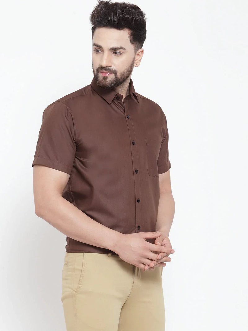 Jainish Brown Men's Cotton Half Sleeves Solid Formal Shirts ( SF 754Coffee )