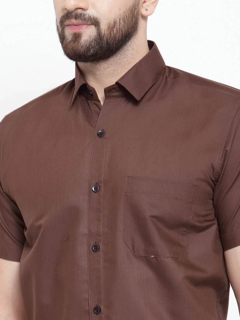 Jainish Brown Men's Cotton Half Sleeves Solid Formal Shirts ( SF 754Coffee )