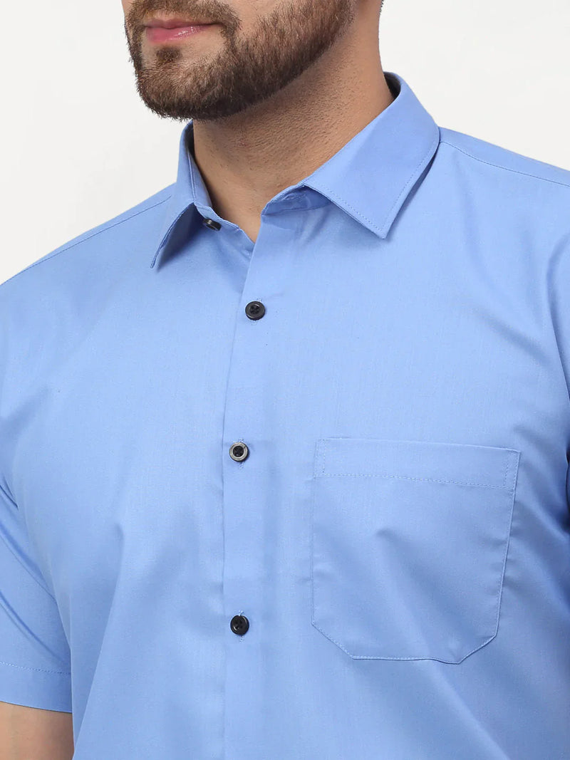 Jainish Blue Men's Cotton Half Sleeves Solid Formal Shirts ( SF 754Light-Blue )