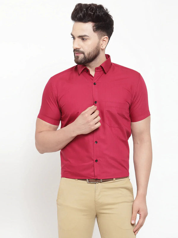 Jainish Maroon Men's Cotton Half Sleeves Solid Formal Shirts ( SF 754Mehroon )