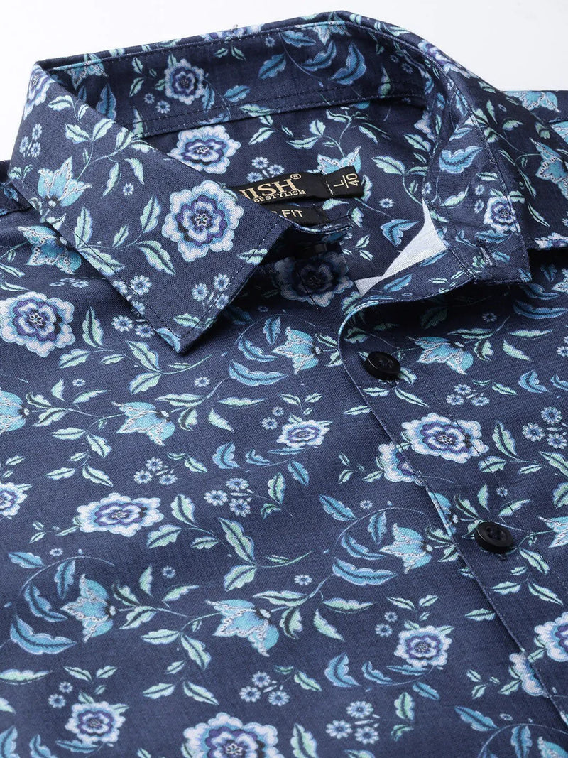 Jainish Blue Men's Cotton Printed Formal Shirt's ( SF 756Blue )