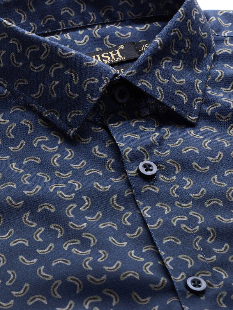 Jainish Navy Men's Cotton Printed Formal Shirt's ( SF 756Navy )