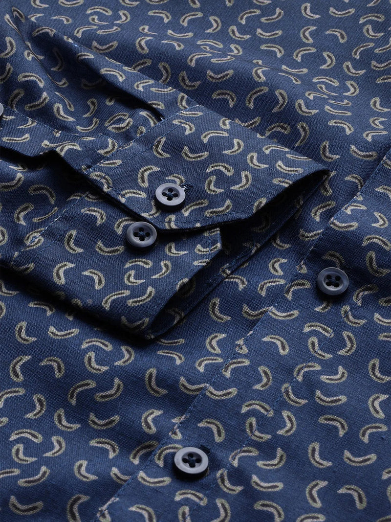 Jainish Navy Men's Cotton Printed Formal Shirt's ( SF 756Navy )