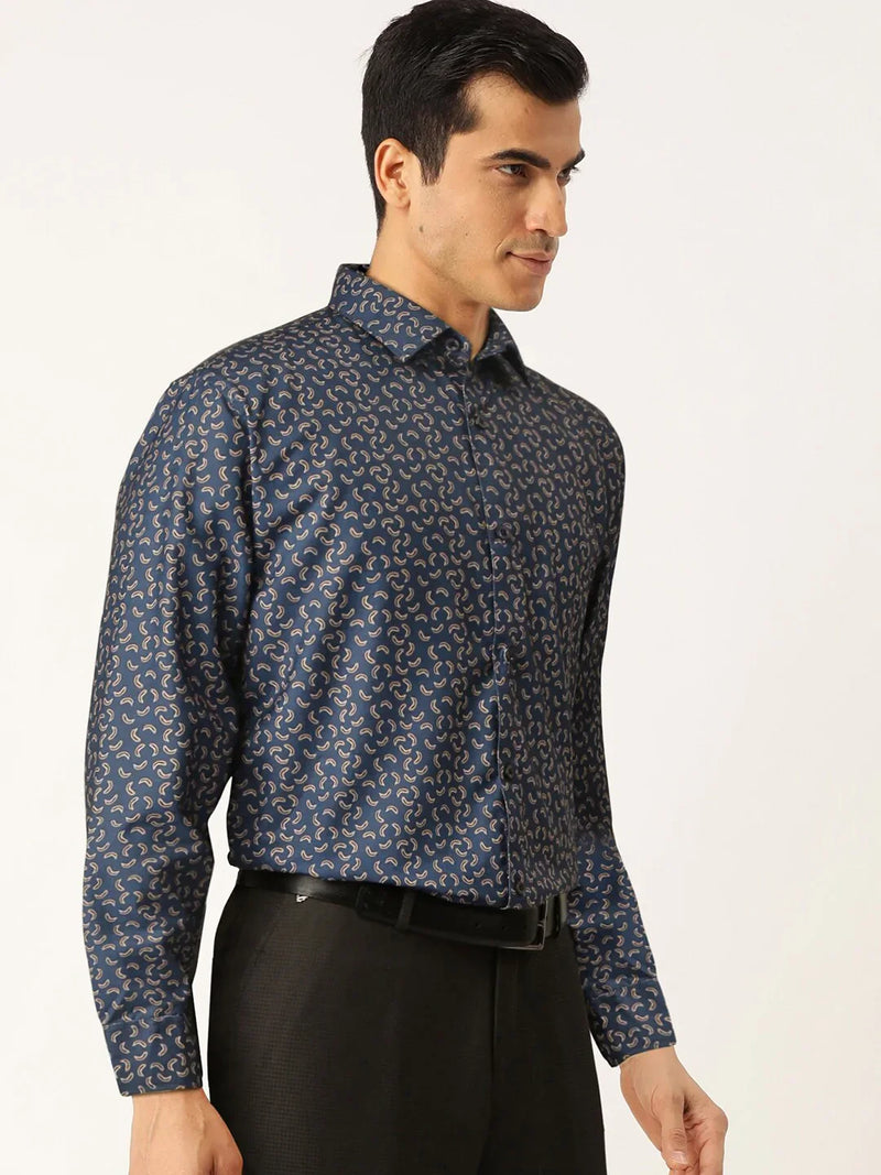 Jainish Navy Men's Cotton Printed Formal Shirt's ( SF 756Navy )