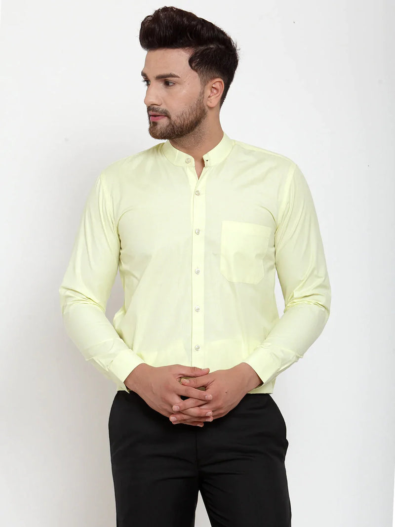 Jainish Green Men's Cotton Solid Mandarin Collar Formal Shirts ( SF 757Lime )