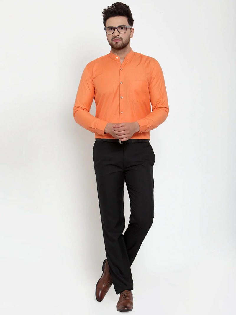 Jainish Orange Men's Cotton Solid Mandarin Collar Formal Shirts ( SF 757Orange )