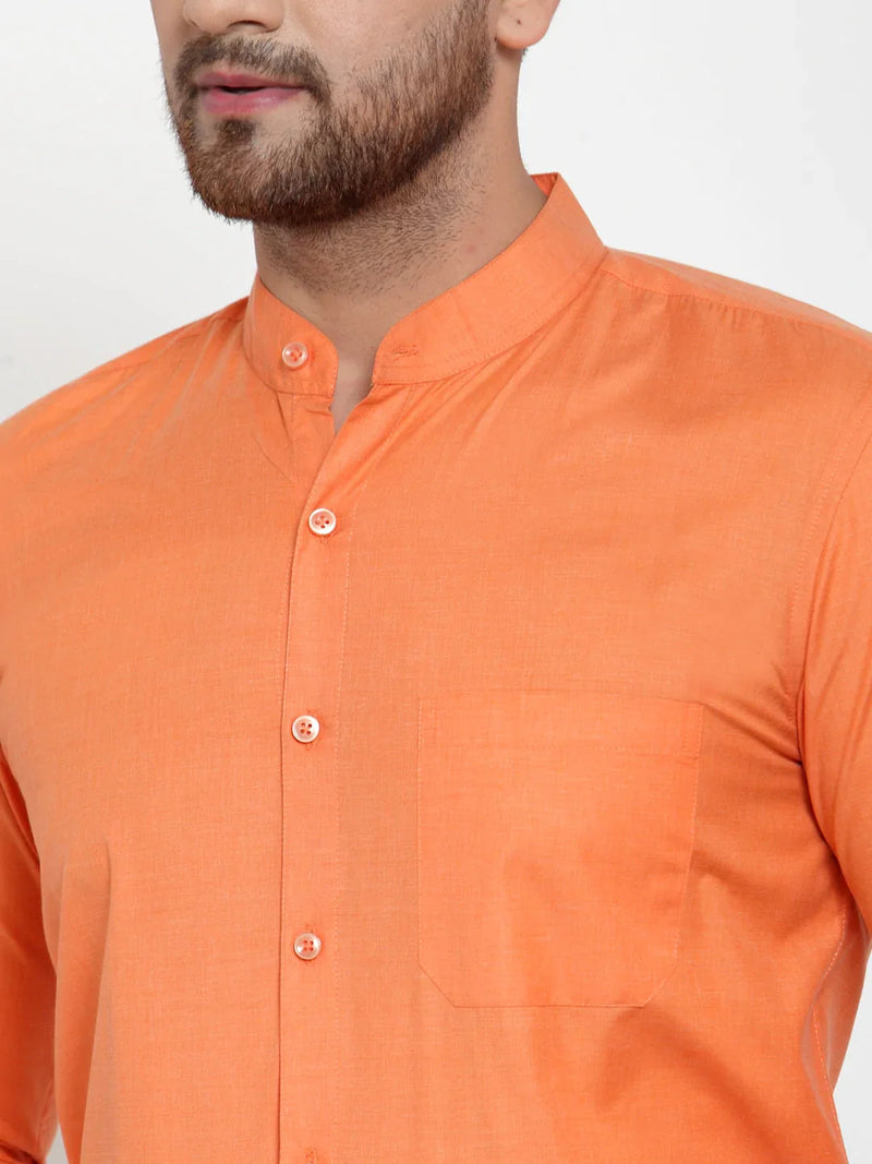 Jainish Orange Men's Cotton Solid Mandarin Collar Formal Shirts ( SF 757Orange )