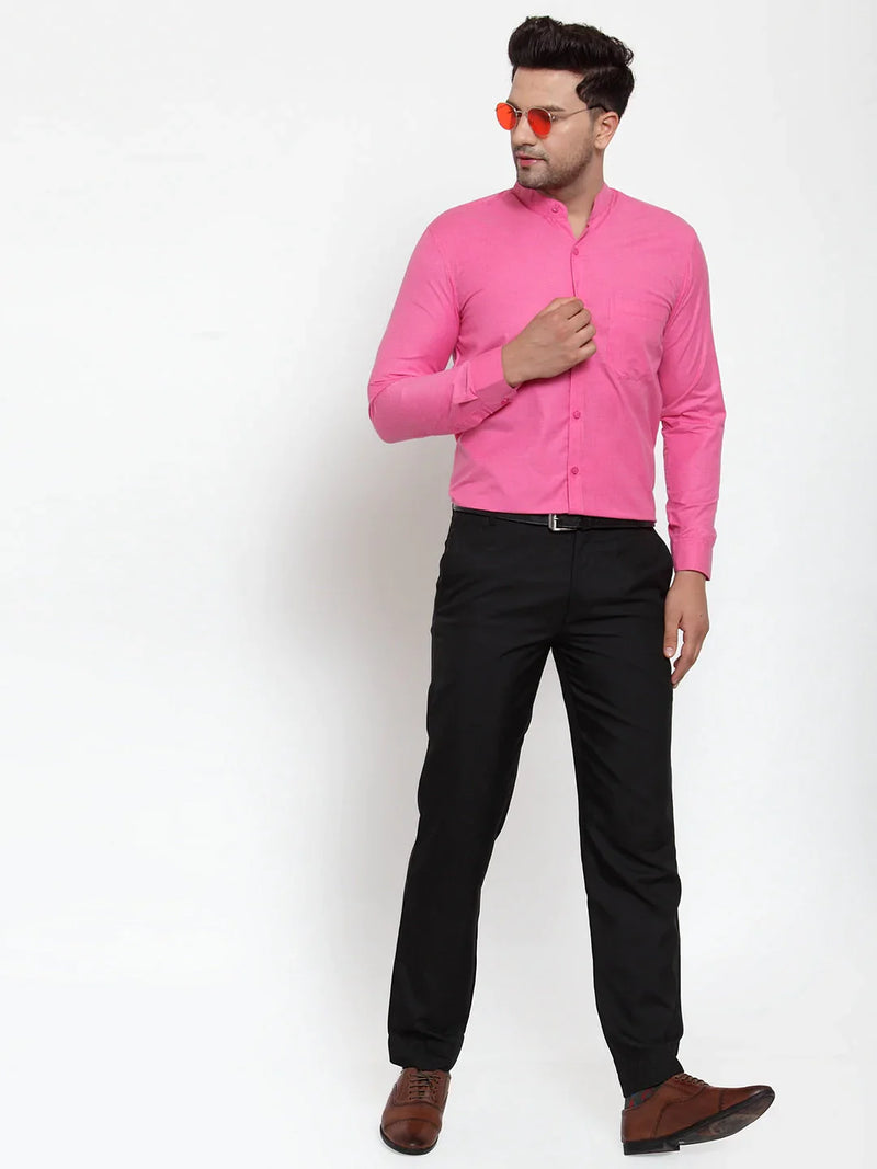 Jainish Pink Men's Cotton Solid Mandarin Collar Formal Shirts ( SF 757Pink )