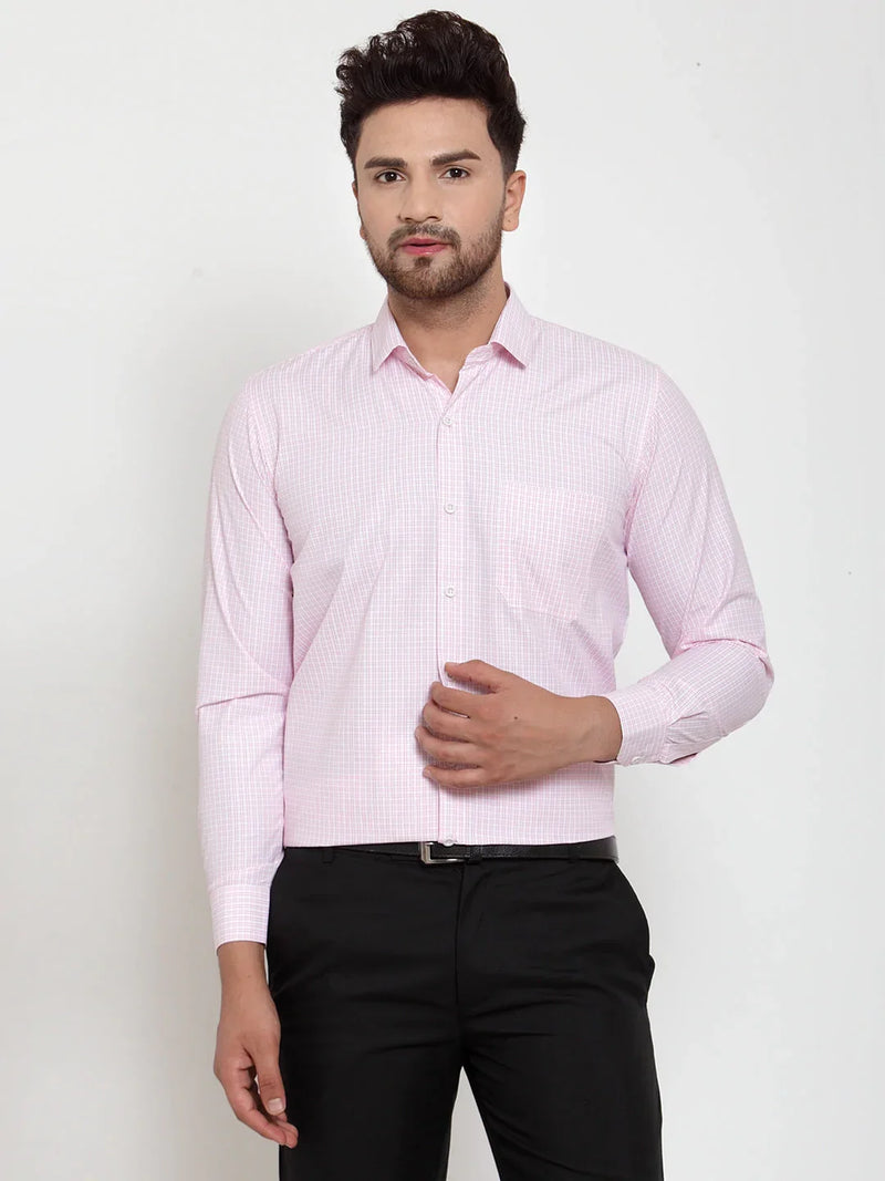 Jainish Pink Men's Cotton Checked Formal Shirt's ( SF 758Pink )