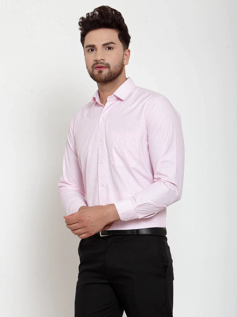 Jainish Pink Men's Cotton Checked Formal Shirt's ( SF 758Pink )