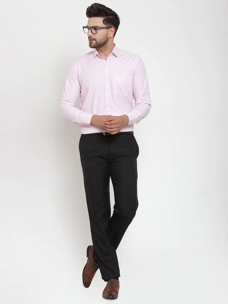 Jainish Pink Men's Cotton Checked Formal Shirt's ( SF 758Pink )