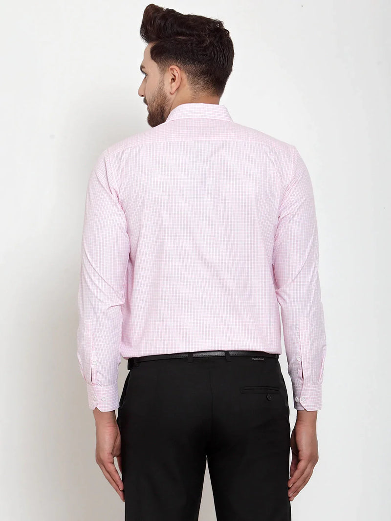 Jainish Pink Men's Cotton Checked Formal Shirt's ( SF 758Pink )