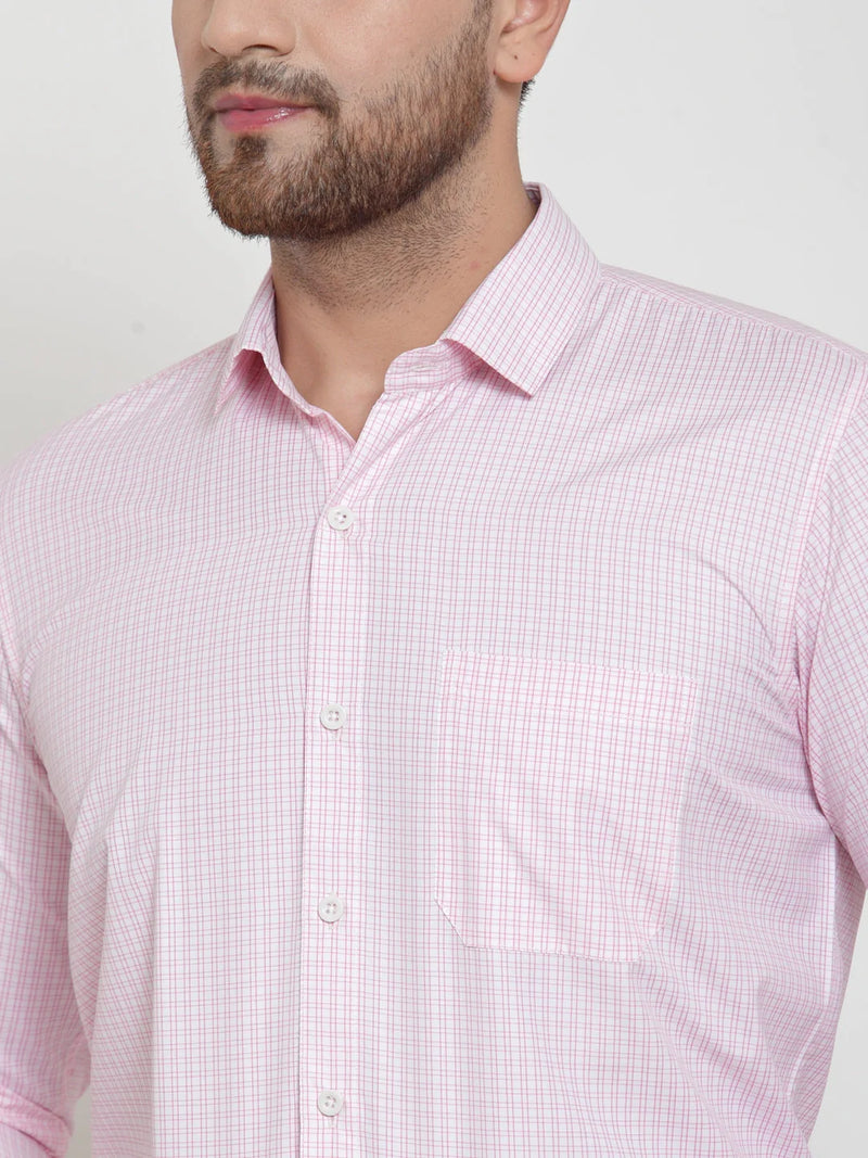 Jainish Pink Men's Cotton Checked Formal Shirt's ( SF 758Pink )