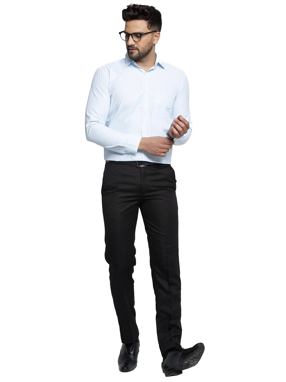 Jainish Blue Men's Cotton Checked Formal Shirt's ( SF 758Sky )