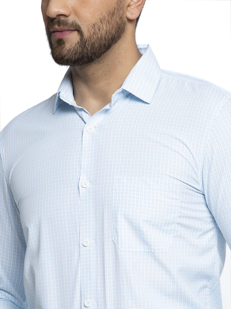 Jainish Blue Men's Cotton Checked Formal Shirt's ( SF 758Sky )