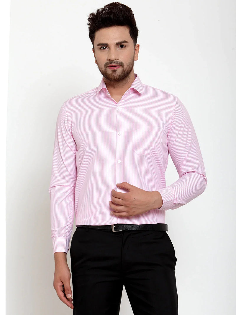 Jainish Pink Men's Cotton Striped Formal Shirt's ( SF 759Pink )