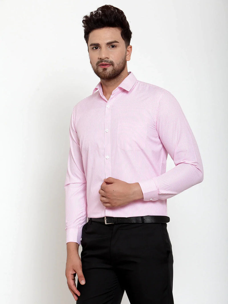 Jainish Pink Men's Cotton Striped Formal Shirt's ( SF 759Pink )