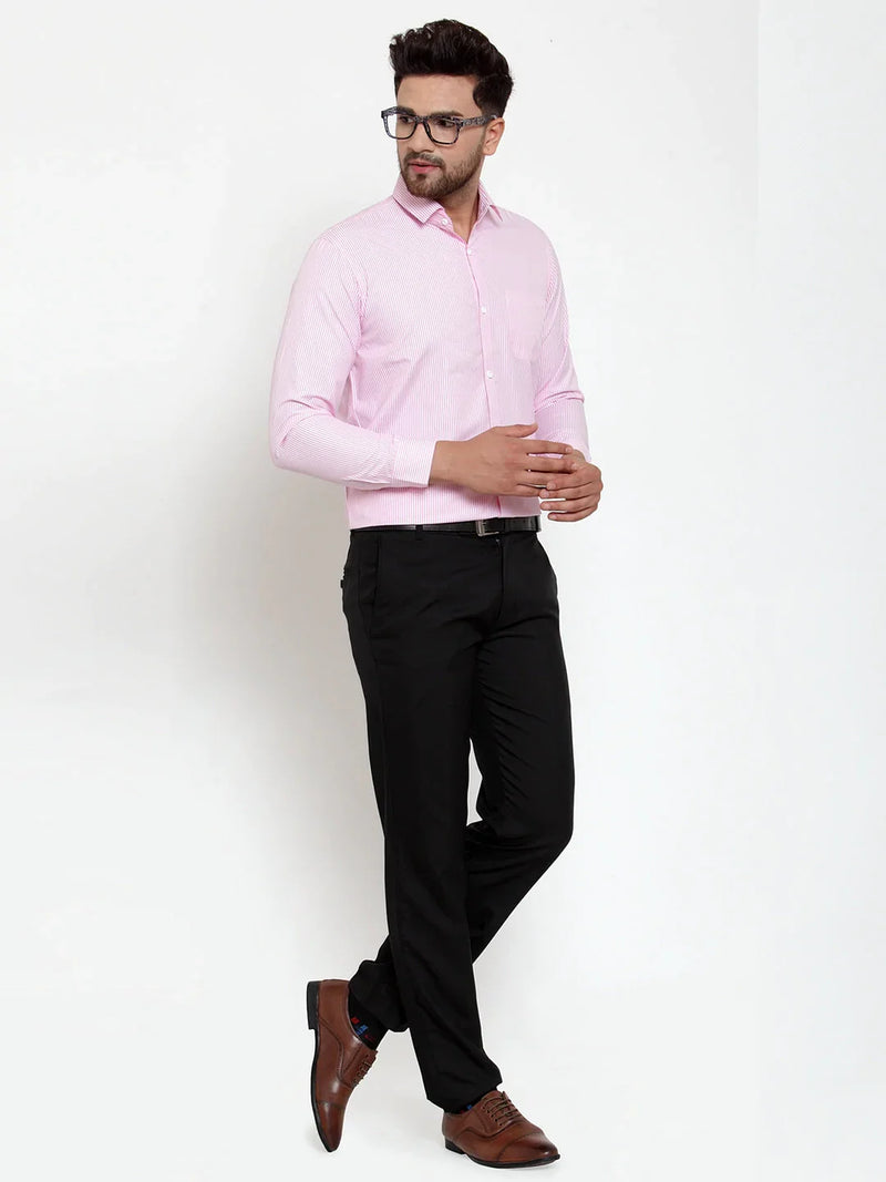 Jainish Pink Men's Cotton Striped Formal Shirt's ( SF 759Pink )