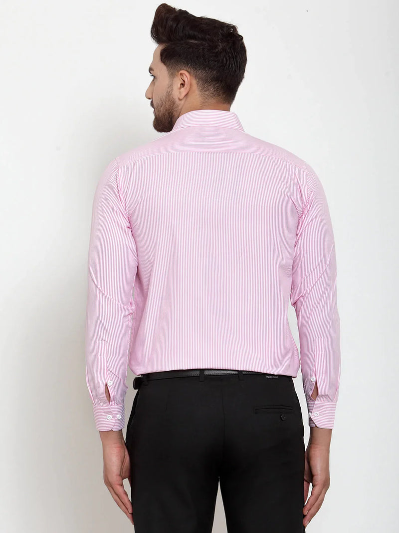 Jainish Pink Men's Cotton Striped Formal Shirt's ( SF 759Pink )