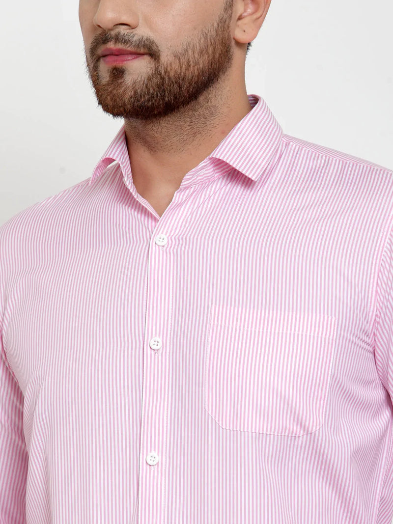 Jainish Pink Men's Cotton Striped Formal Shirt's ( SF 759Pink )