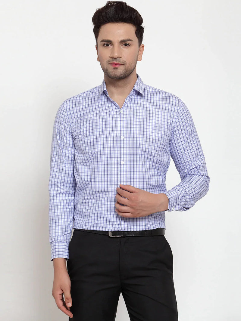 Jainish Blue Men's Cotton Checked Formal Shirt's ( SF 760Blue )