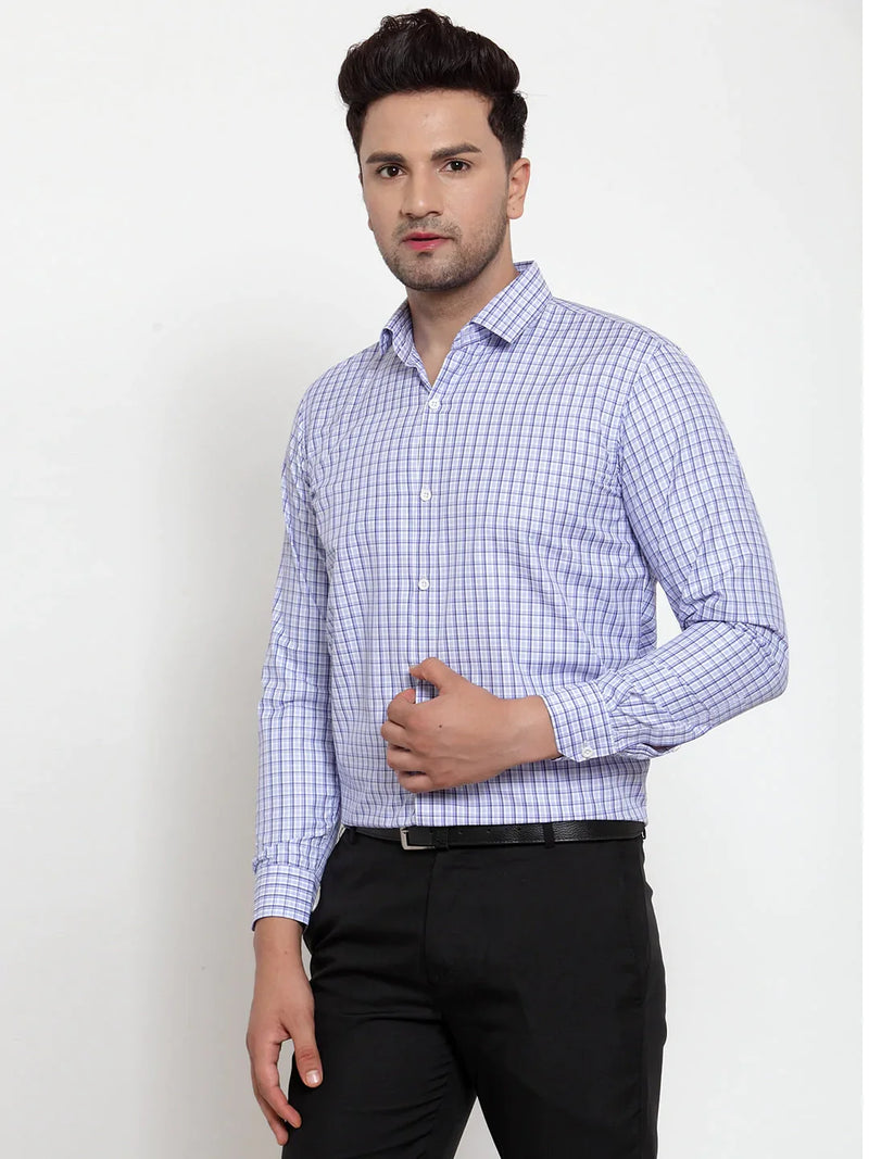 Jainish Blue Men's Cotton Checked Formal Shirt's ( SF 760Blue )