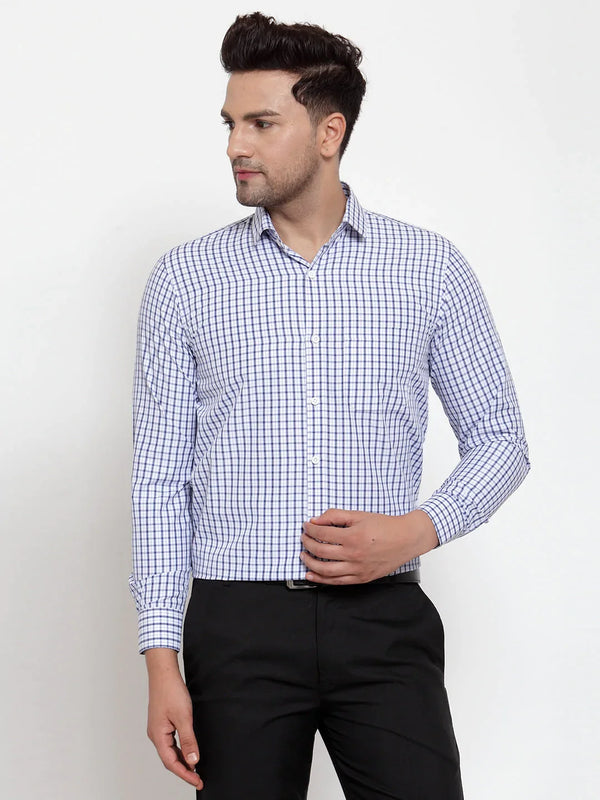 Jainish Blue Men's Cotton Checked Formal Shirt's ( SF 760Sky )