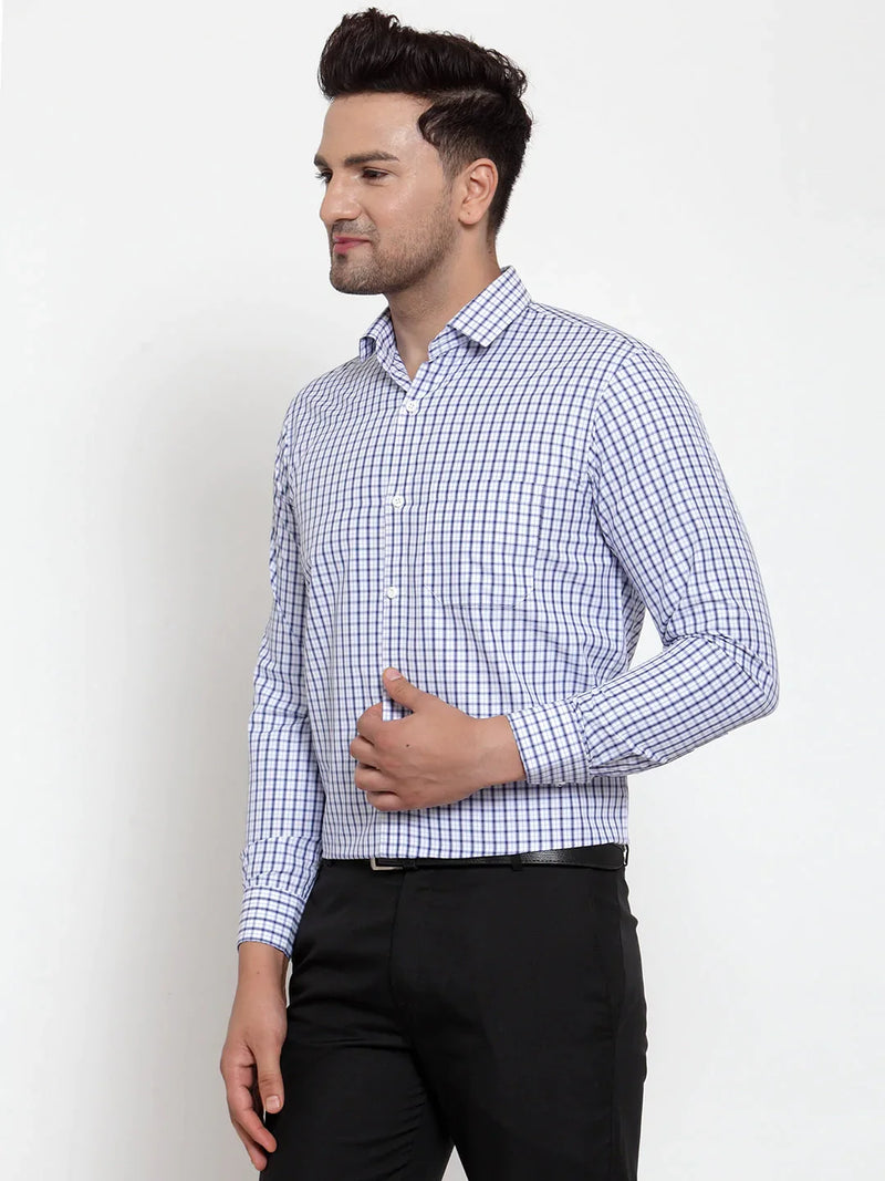 Jainish Blue Men's Cotton Checked Formal Shirt's ( SF 760Sky )