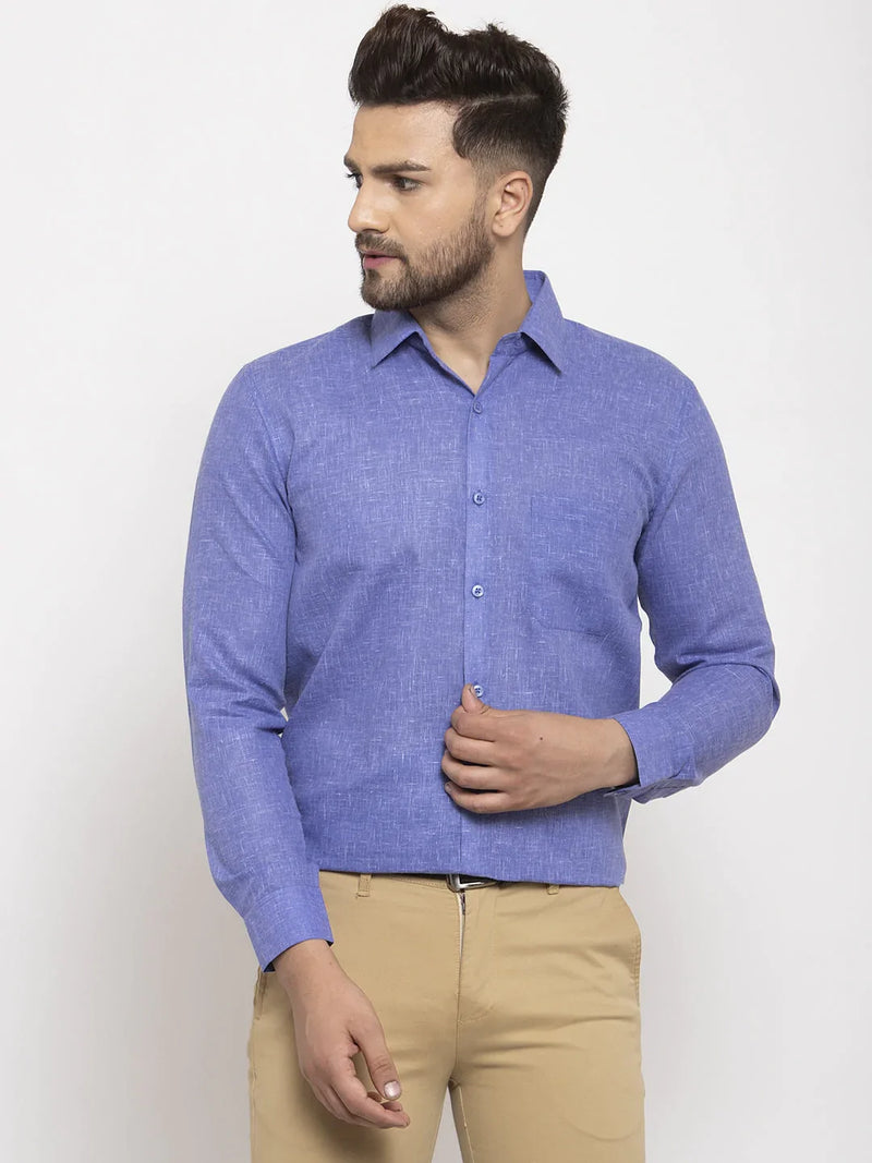 Jainish Blue Men's Dobby Solid Formal Shirts ( SF 762Blue )