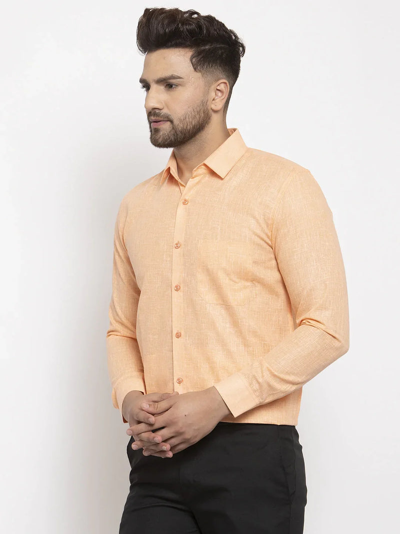 Jainish Orange Men's Dobby Solid Formal Shirts ( SF 762Light-Orange )