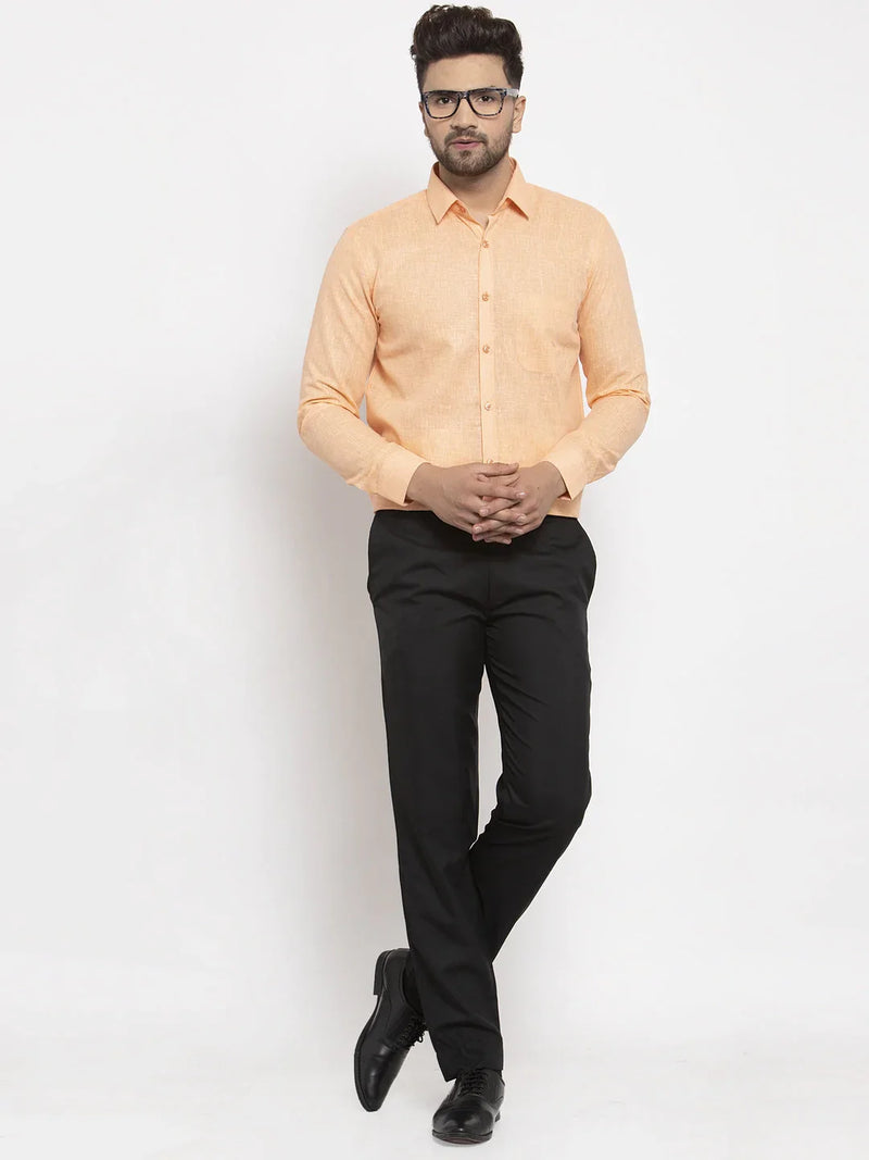 Jainish Orange Men's Dobby Solid Formal Shirts ( SF 762Light-Orange )